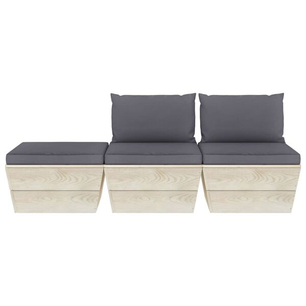 vidaXL 3 pcs conjunto lounge de paletes + almofad&otilde;es madeira de abeto
