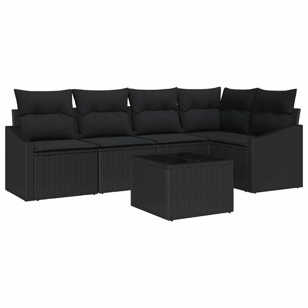 vidaXL Conjunto de Sof&aacute;s com almofada 6 pcs Preto vime PE