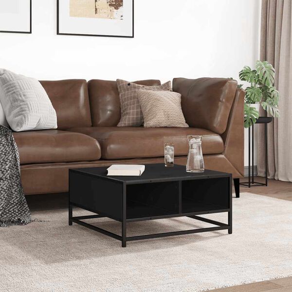 vidaXL Mesa de centro 60,5x60,5x30 cm derivados de madeira/metal preto