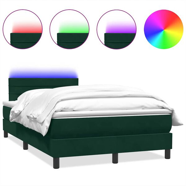 vidaXL Cama box spring c/ colch&atilde;o e LED 120x220 cm veludo verde-escuro