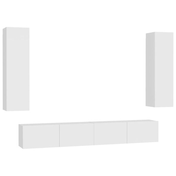 vidaXL 4 pcs conjunto de m&oacute;veis de TV derivados de madeira branco