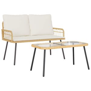 vidaXL Conjunto de Jantar para Jardim 2 pcs Natural vime PE