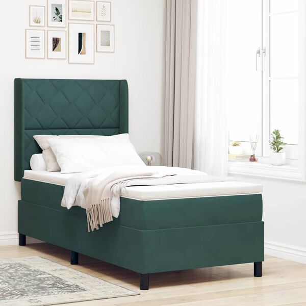 vidaXL Cama Box com cabeceira Verde Escuro 90 x 200 cm Veludo