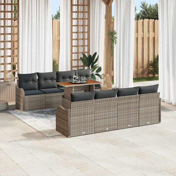 vidaXL Conjunto de Sof&aacute; de Jardim 9 pcs Cinzeto Rattan Sint&eacute;tico