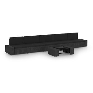 vidaXL 6 pcs conjunto lounge de jardim c/ almofad&otilde;es vime PE preto