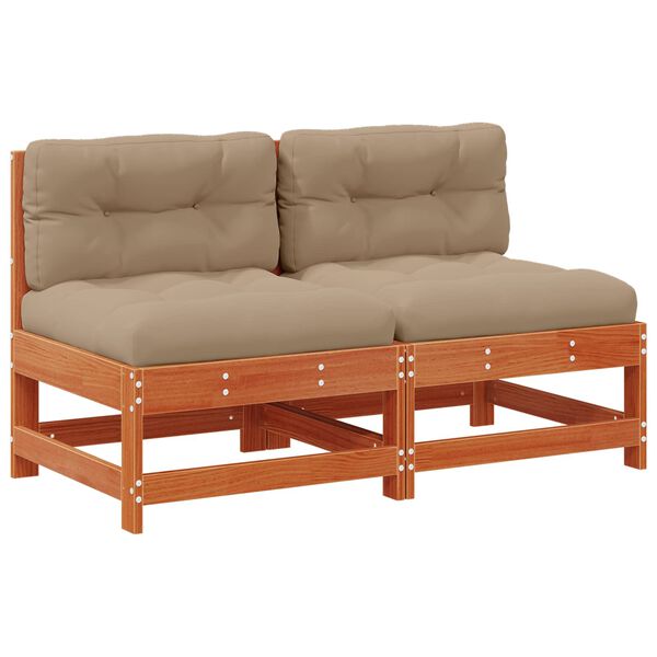 vidaXL Sof&aacute; do Meio do Jardim Madeira de pinho maci&ccedil;o Castanho Cera