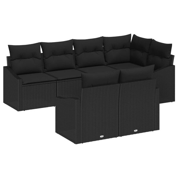vidaXL Conjunto de Sof&aacute;s com almofada 7 pcs Preto vime PE