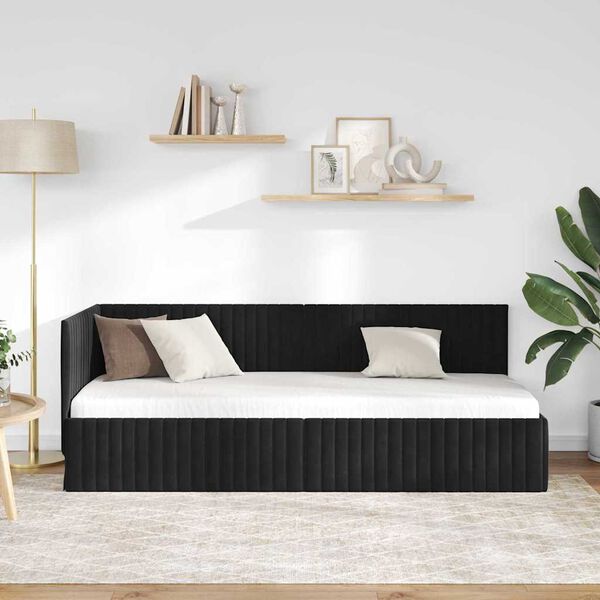 vidaXL Estrutura de Cama de Canto Preto 80 cm x 200 cm Veludo