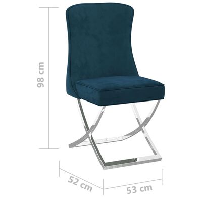 vidaXL Cadeira de jantar 53x52x98 cm veludo e aço inoxidável azul