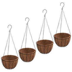 vidaXL Vasos suspensos 4 pcs c/ forro de coco &Oslash; 35x52 cm a&ccedil;o preto