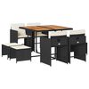 vidaXL 9 pcs conjunto de jantar p/ jardim c/ almofad&otilde;es vime PE preto