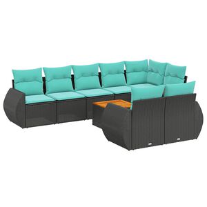 vidaXL Conjunto de sof&aacute; de jardim de 9 pe&ccedil;as com almofadas em rattan sint&eacute;tico preto