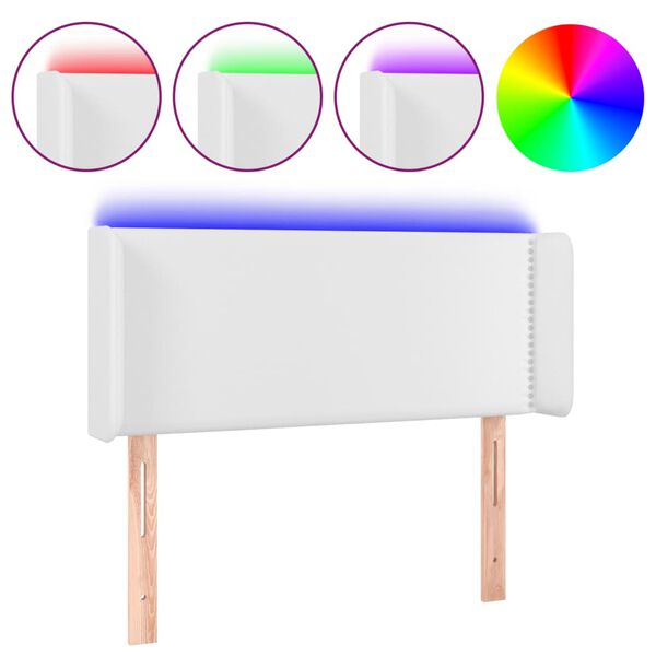 vidaXL Cabeceira de cama c/ LED couro artificial 93x16x78/88 cm branco