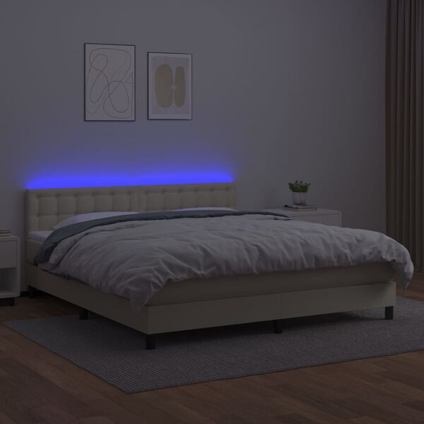 vidaXL Cama box spring c/ colch&atilde;o/LED 180x200cm couro artificial creme