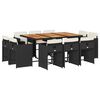 vidaXL 11 pcs conjunto de jantar p/ jardim c/ almofad&otilde;es vime PE preto