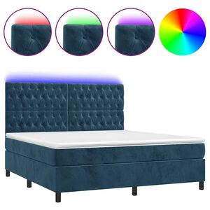 vidaXL Cama box spring c/ colch&atilde;o/LED 180x200 cm veludo azul-escuro