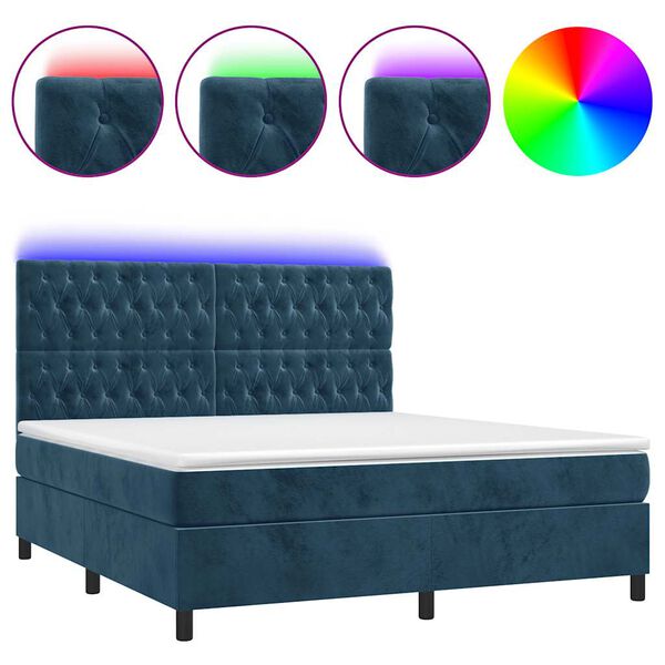 vidaXL Cama box spring c/ colch&atilde;o/LED 180x200 cm veludo azul-escuro