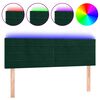 vidaXL Cabeceira de cama c/luzes LED veludo 144x5x78/88cm verde-escuro