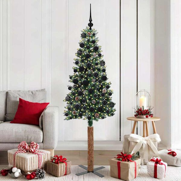 vidaXL Árvore de Natal Slim com 300 LEDs Verde e Branco 180 cm