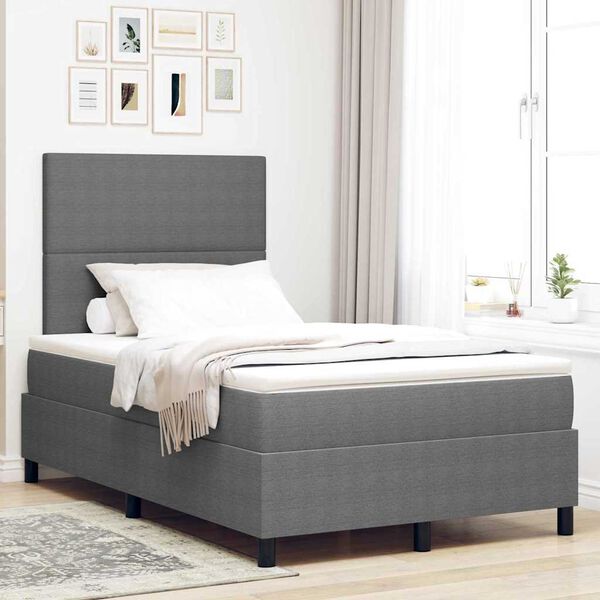 vidaXL Cama Box Spring LED Cinza Claro e Branco 120 x 190 cm