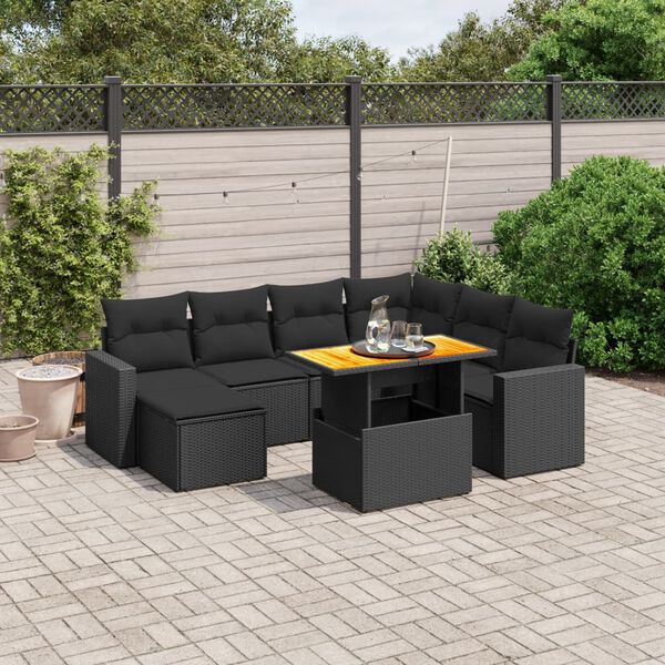 vidaXL 8 pcs conjunto sof&aacute;s de jardim com almofad&otilde;es vime PE preto
