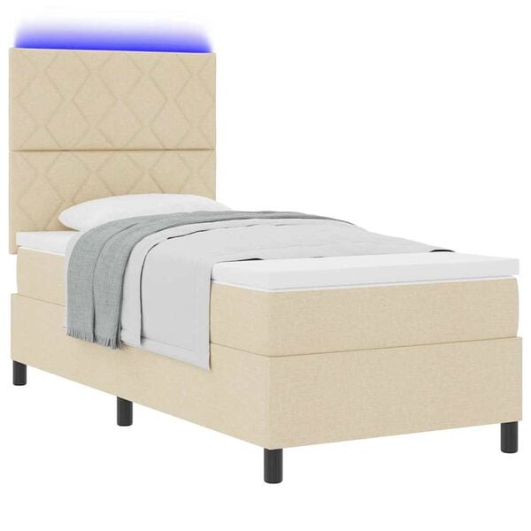 vidaXL Cama Box com colch&atilde;o com led Creme 100 x 200 cm tecido