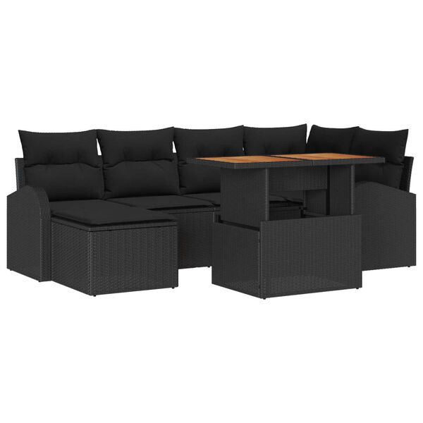 vidaXL Conjunto de Sof&aacute; de Jardim 7 pcs Preto Rattan Sint&eacute;tico