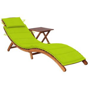 vidaXL Espregui&ccedil;adeira de jardim com mesa e almofad&atilde;o ac&aacute;cia maci&ccedil;a