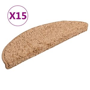 vidaXL Tapetes de escada 15 pe&ccedil;as 56x17x3 cm bege semicircular