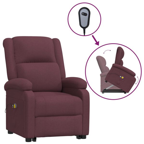 vidaXL Poltrona elevatória de massagens tecido roxo