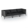 vidaXL 3 pcs conj. lounge jardim c/ almofad&otilde;es vime PE cinzento-escuro