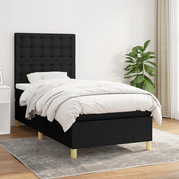vidaXL Cama com molas/colch&atilde;o 90x190 cm tecido preto