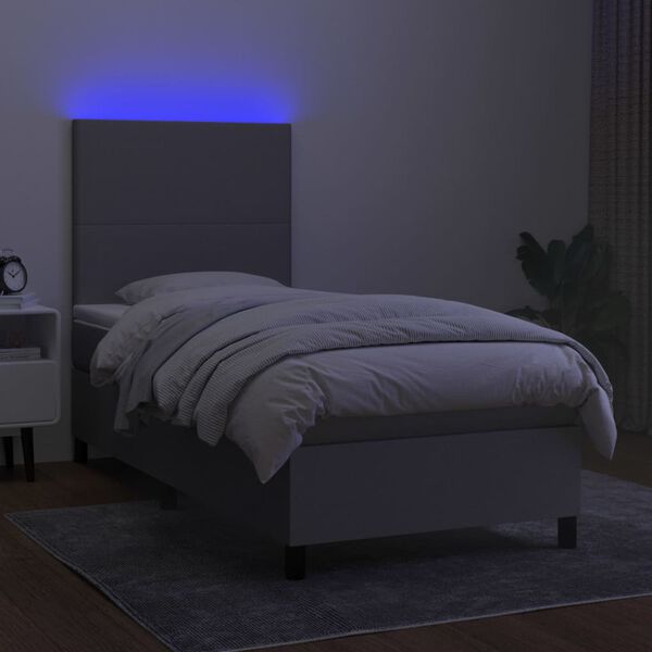 vidaXL Cama box spring c/ colch&atilde;o e LED 80x200 cm tecido cinza-claro