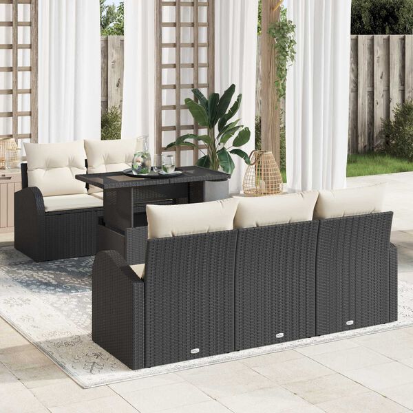 vidaXL Conjunto de Sof&aacute; de Jardim 6 pcs Preto Rattan de Polipropileno