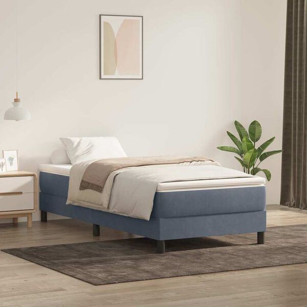 vidaXL Cama com molas/colch&atilde;o 90x220 cm veludo cinzento-escuro