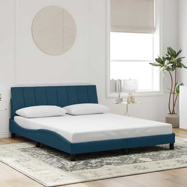 vidaXL Estrutura de cama com LED sem colch&atilde;o Hanko 160x200 cm veludo azul
