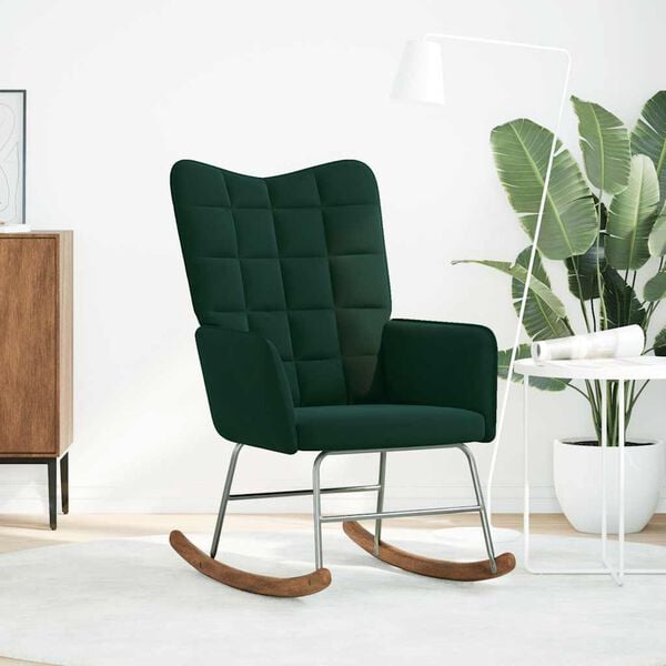 vidaXL Cadeira de baloi&ccedil;o veludo verde-escuro
