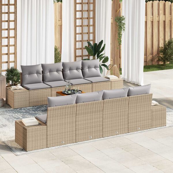 vidaXL Conjunto de Sof&aacute; de Jardim 9 pcs Bege e Cinza Claro vime PE