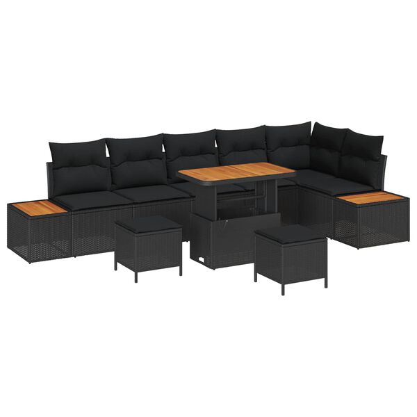 vidaXL Conjunto de Sof&aacute; de Jardim 9 pcs Preto Rattan Sint&eacute;tico