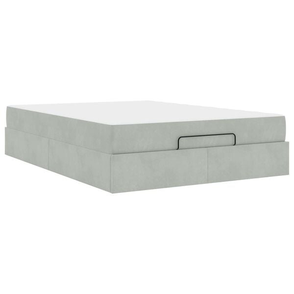 vidaXL Estrutura de cama com colchão 2 pcs Cinzento-claro Veludo