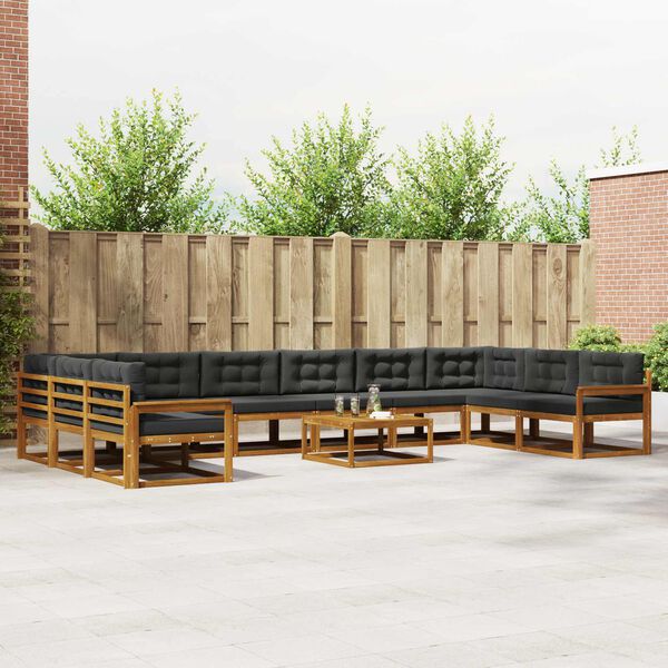 vidaXL Conjunto de Sof&aacute;s para Exterior 11 pcs Natural e Antracite