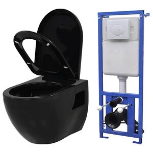 vidaXL Sanita de parede com cisterna oculta, cer&acirc;mica, preto