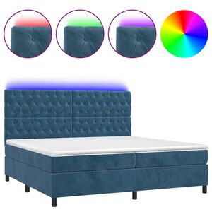 vidaXL Cama box spring c/ colch&atilde;o/LED 200x200 cm veludo azul-escuro