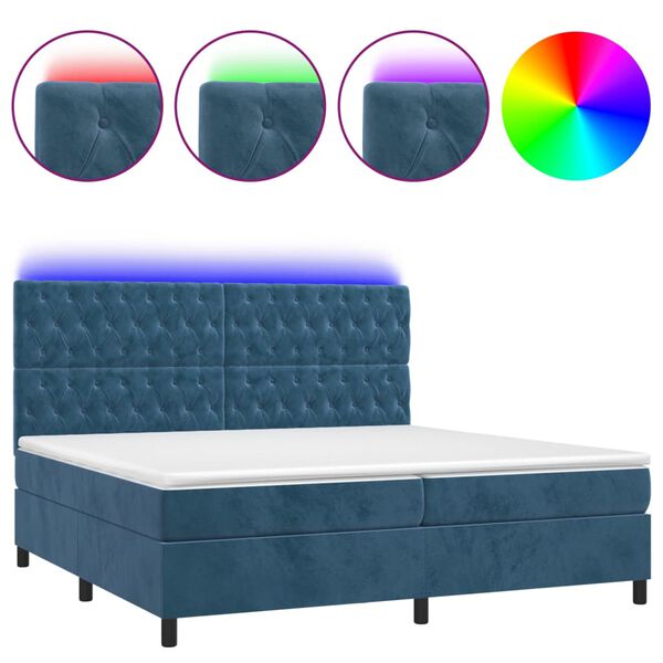 vidaXL Cama box spring c/ colch&atilde;o/LED 200x200 cm veludo azul-escuro