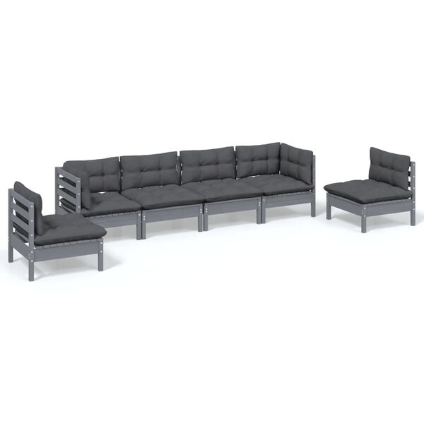 vidaXL 6 pcs conjunto lounge de jardim c/ almofad&otilde;es pinho maci&ccedil;o