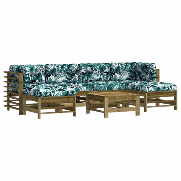 vidaXL 7 pcs conjunto lounge de jardim c/ almofadões pinho impregnado