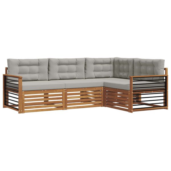 vidaXL Conjunto de Sof&aacute;s para Exterior 4 pcs Cinza Natural e Claro