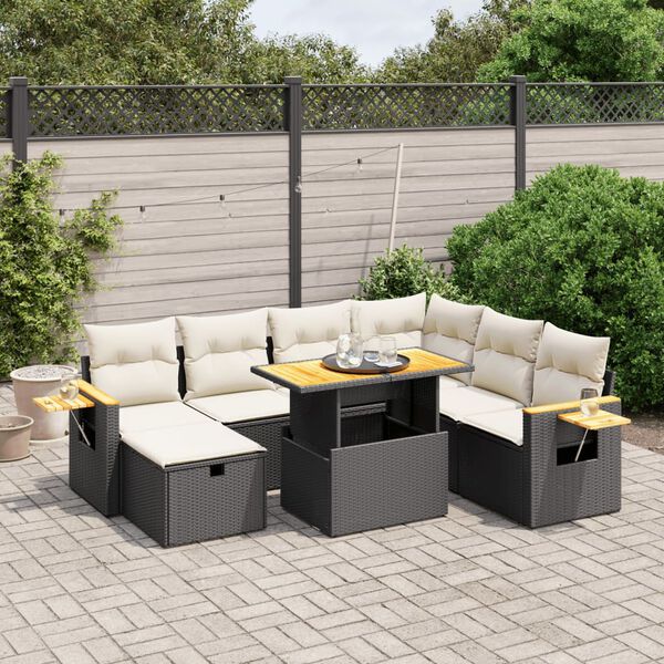 vidaXL 8 pcs conjunto sof&aacute;s de jardim com almofad&otilde;es vime PE preto