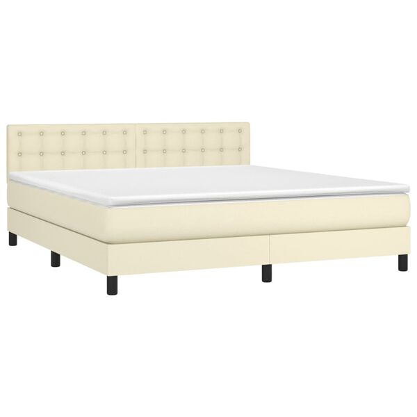 vidaXL Cama com molas/colch&atilde;o 180x200 cm couro artificial cor creme