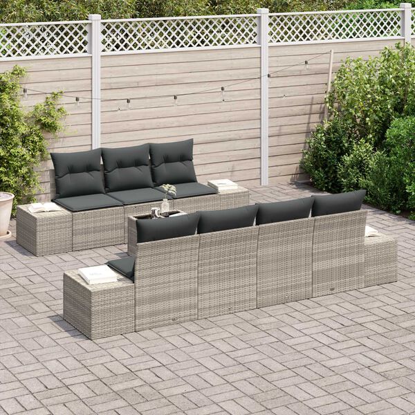 vidaXL Conjunto de Sofá de Jardim 8 pcs Cinzento-claro vime PE